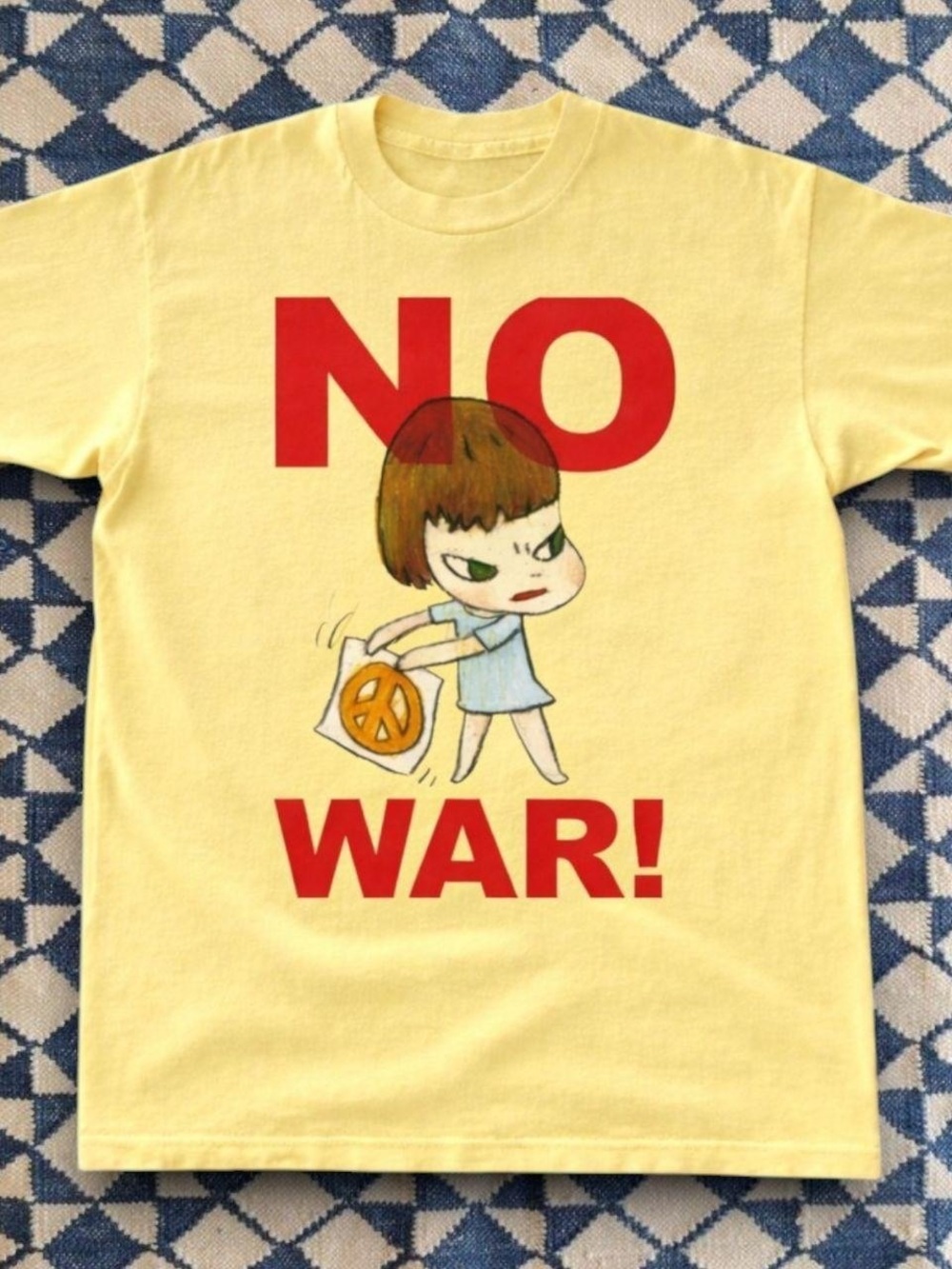 Yellow NO WAR Anime Girl Graphic Tee Japanese Art T-Shirt